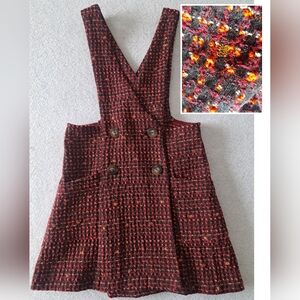 Zara Kids Tweed Overalls Dress- Red and Black With Gold Accents
